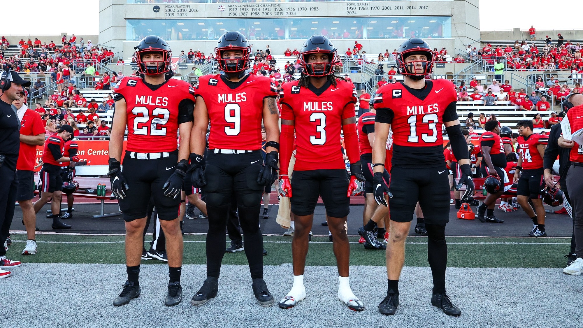 Mules Football Team Captains pregame vs. MoWest on September 3, 2026 in Warrensburg, Missouri