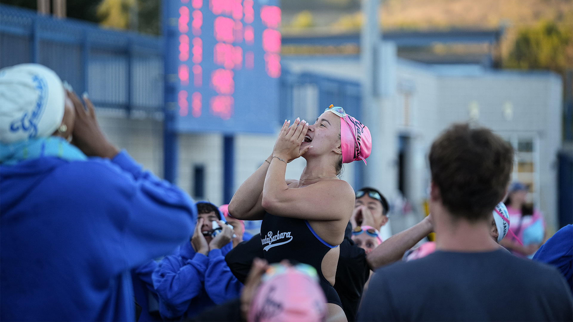 Makena Leacox leads a chant as the Gauchos ready to take on the Gaels of Saint Mary's.