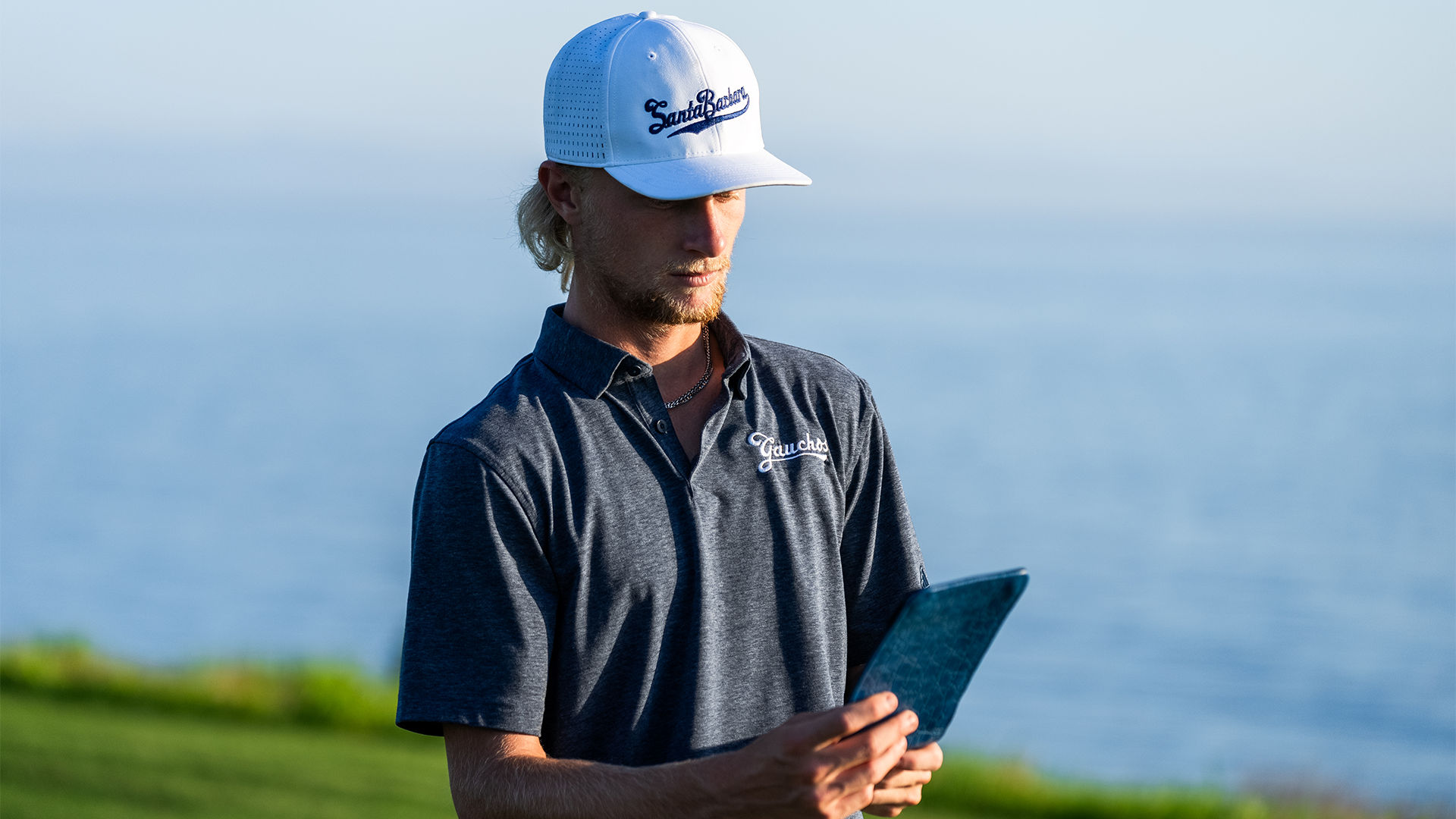 ryan gay looking at yardage book