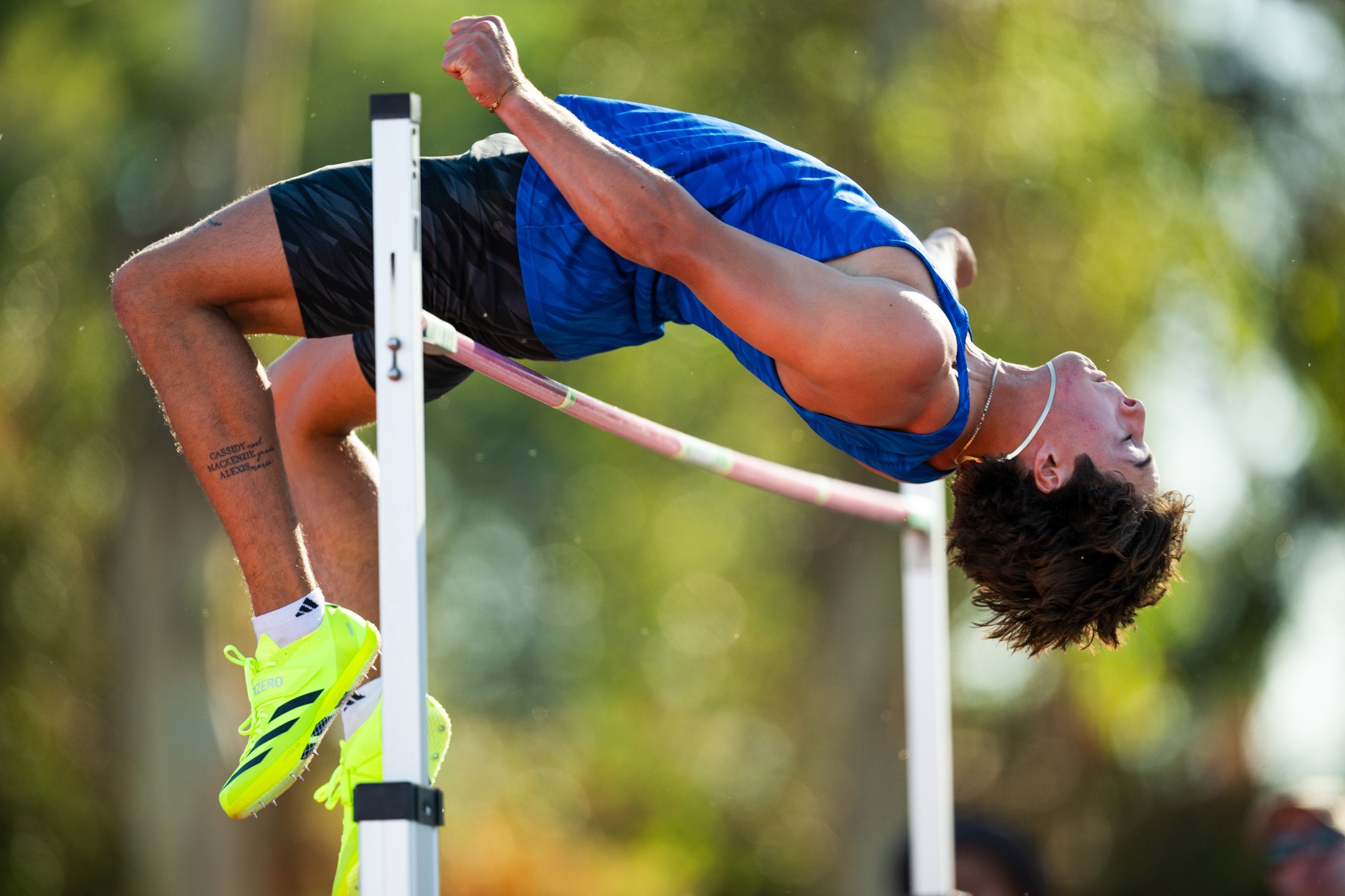 Braylon Noble clears the high jump bar