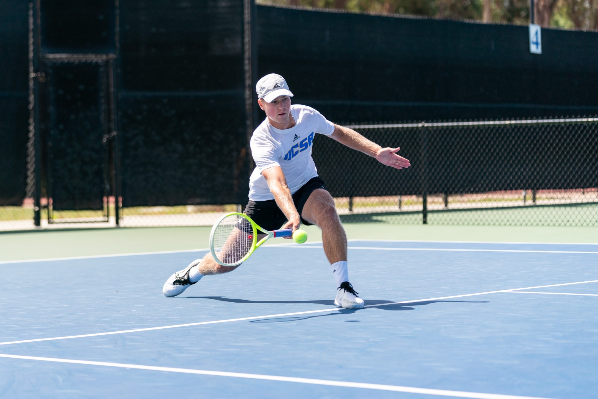 Karel Fromel lunges for a ball against San Diego