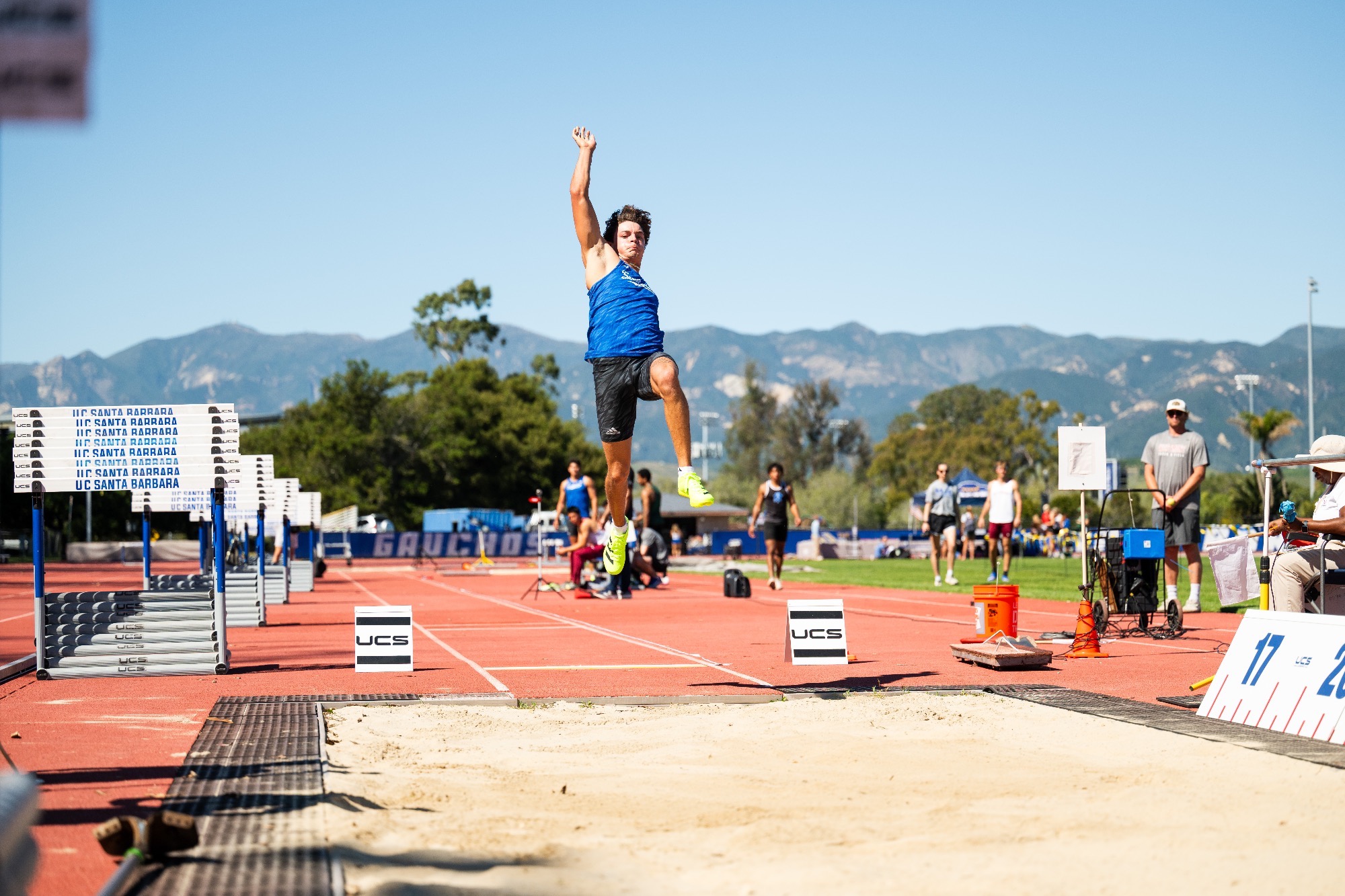 Braylon Noble long jumping in day one of the decathlon