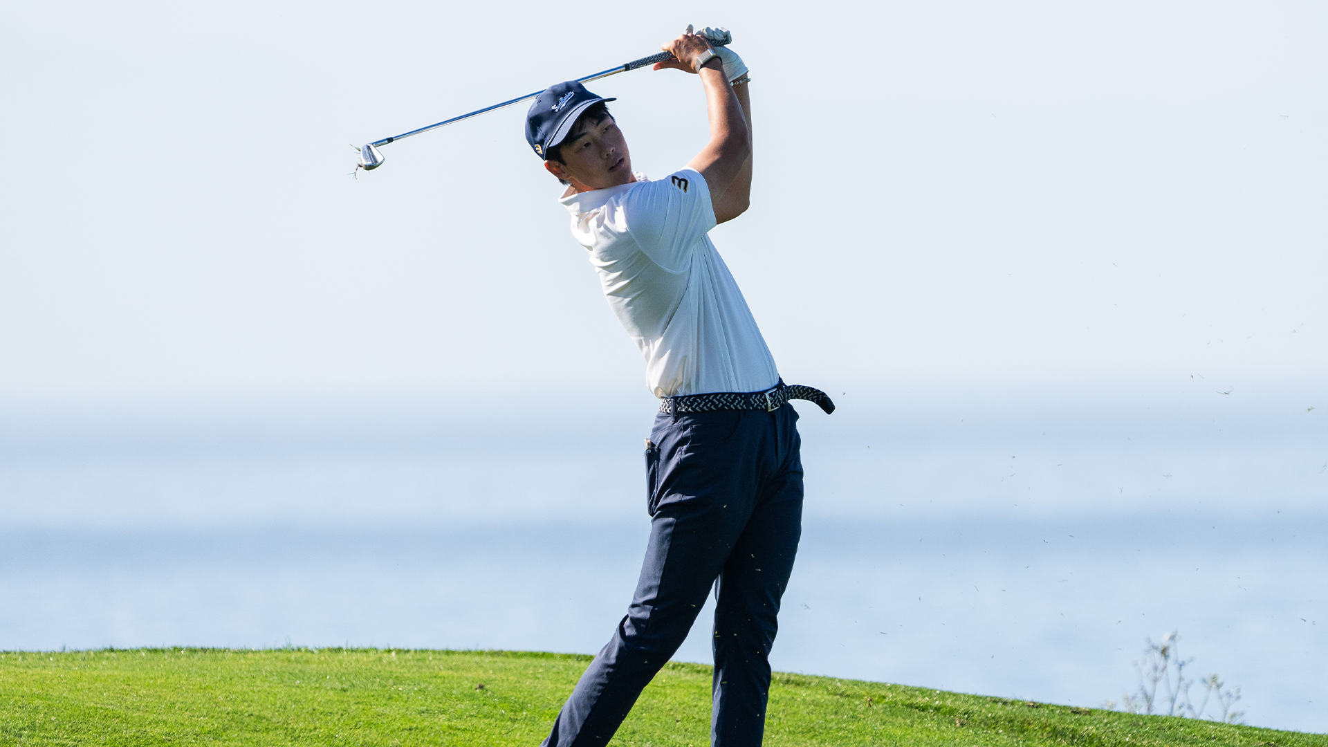 Dylan Ma finishes his swing on the sixth hole at Sanpiper Golf Club at the 2026 Gaucho Invitational.