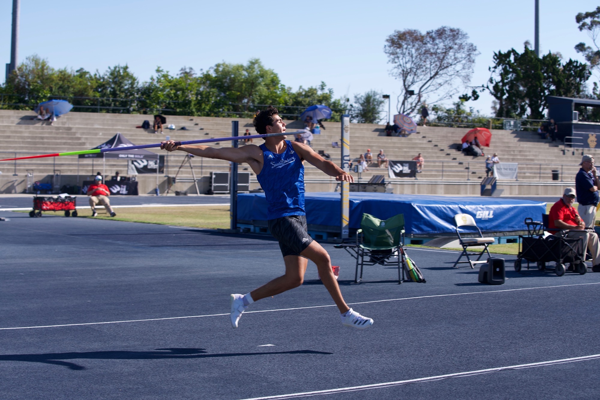 Hudson Shaver throwing javelin at the Big West Championships