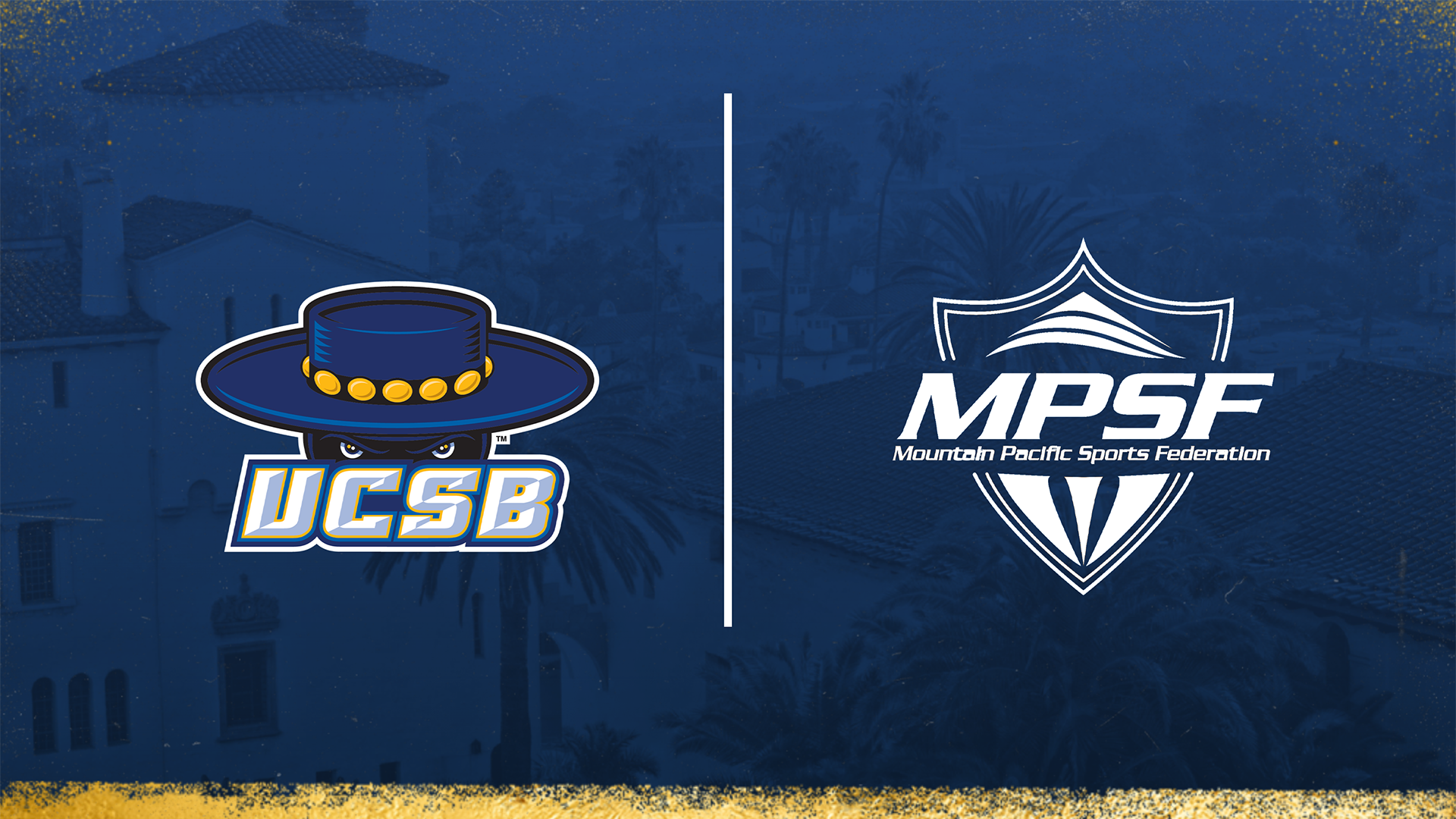 The primary UCSB logo and the primary MPSF logo split by a white bar on a navy gradient background over architecture of Santa Barbara. 