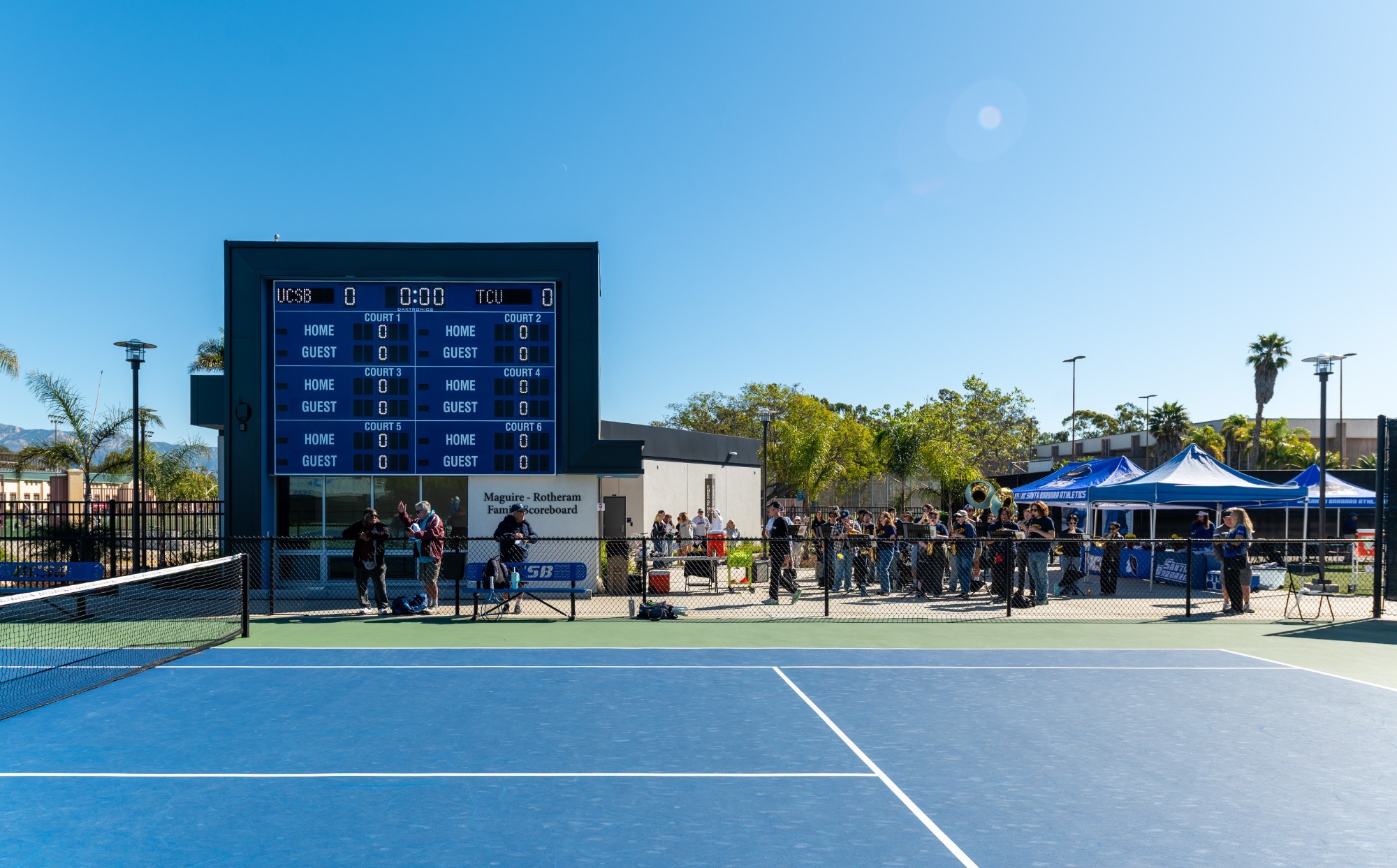 Wide shot of tennis courts