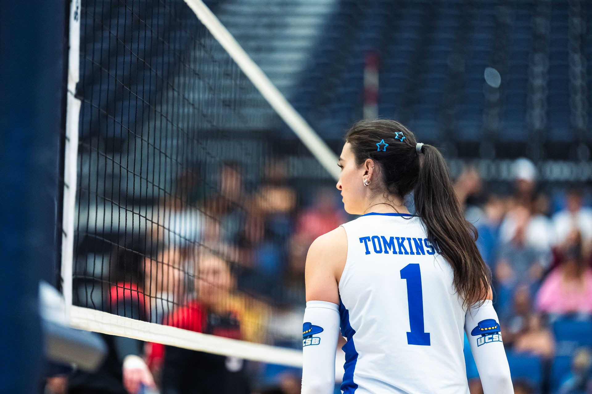 Auburn Tomkinson looks to her counterparts across the net