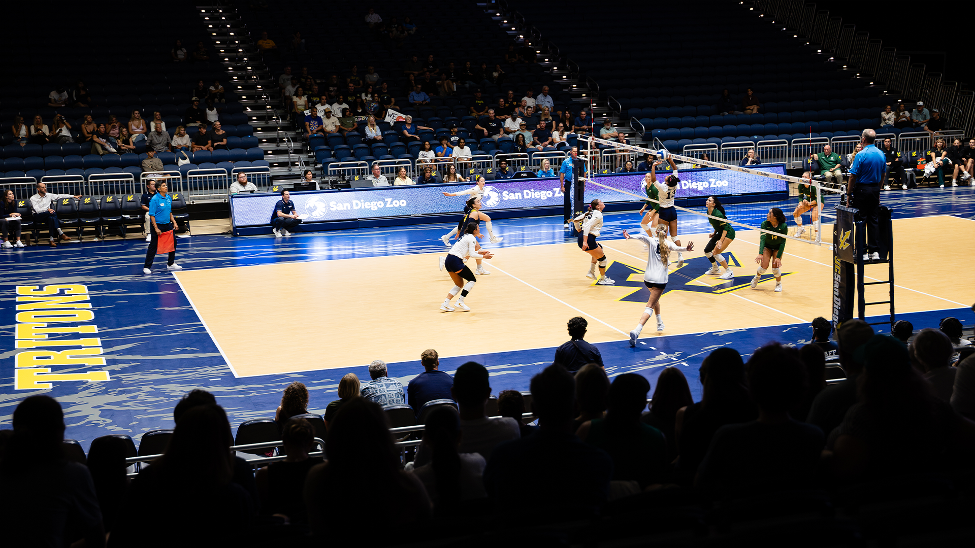 Volleyball action on arena floor vs Sac State