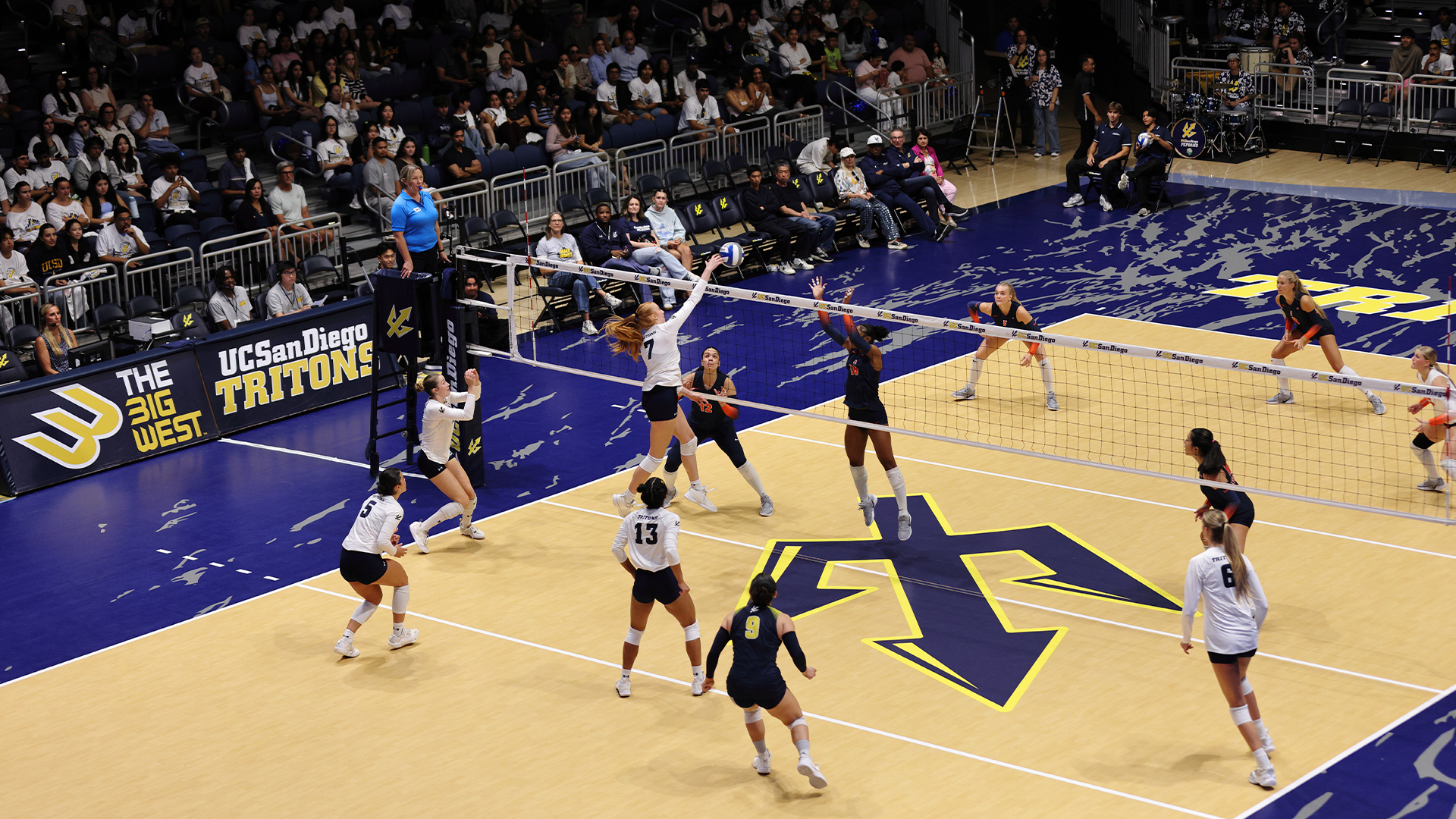 Volleyball court with player hitting vs Fullerton