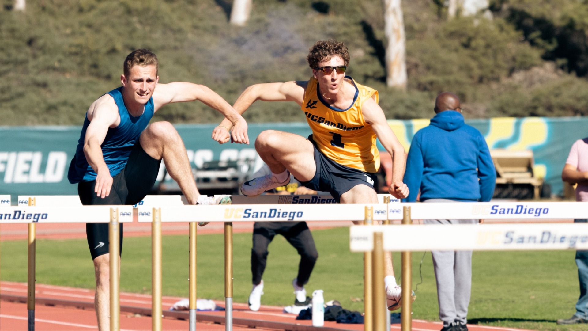 Two Tritons hurdling