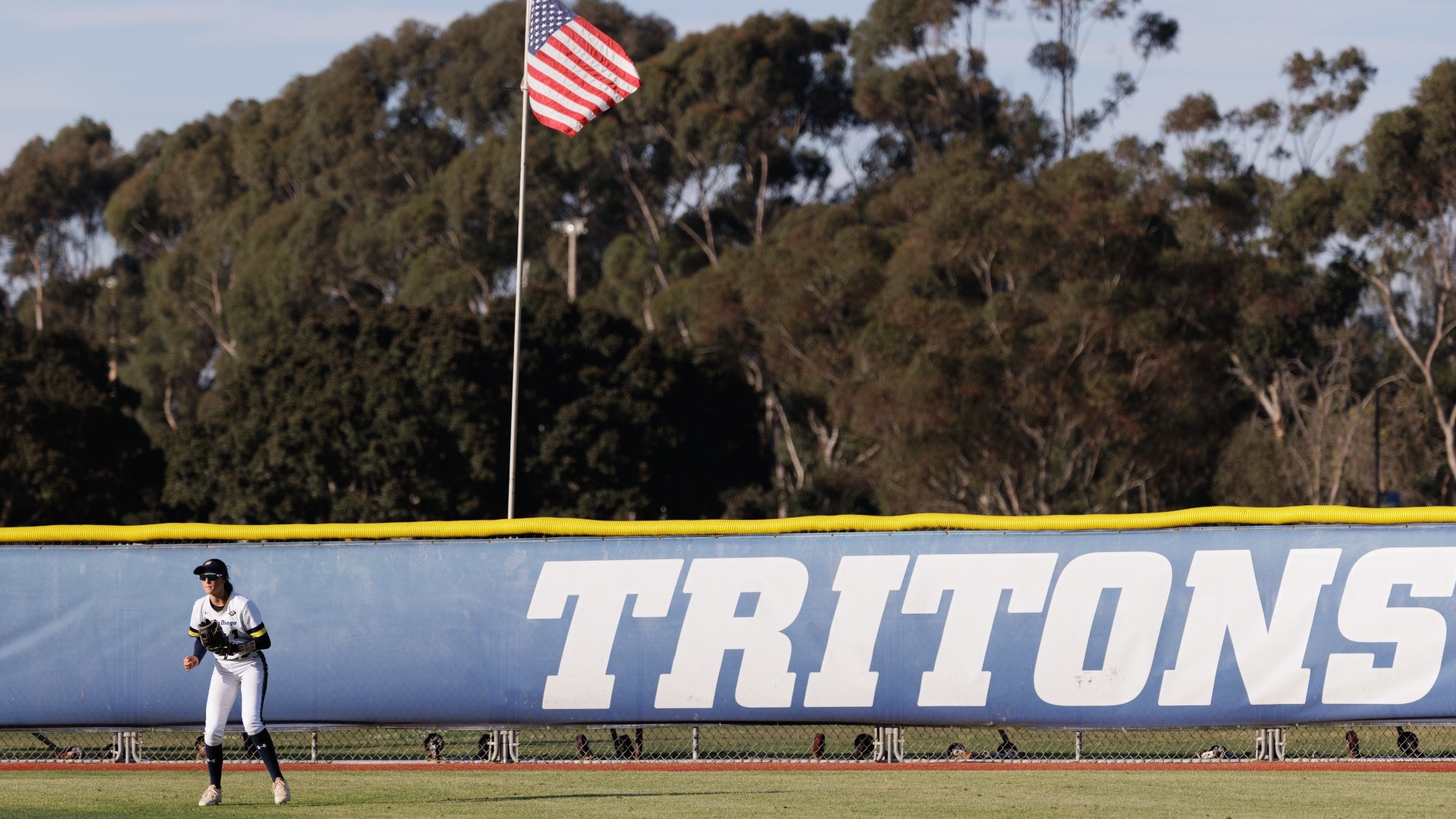 Softball athlete in center field