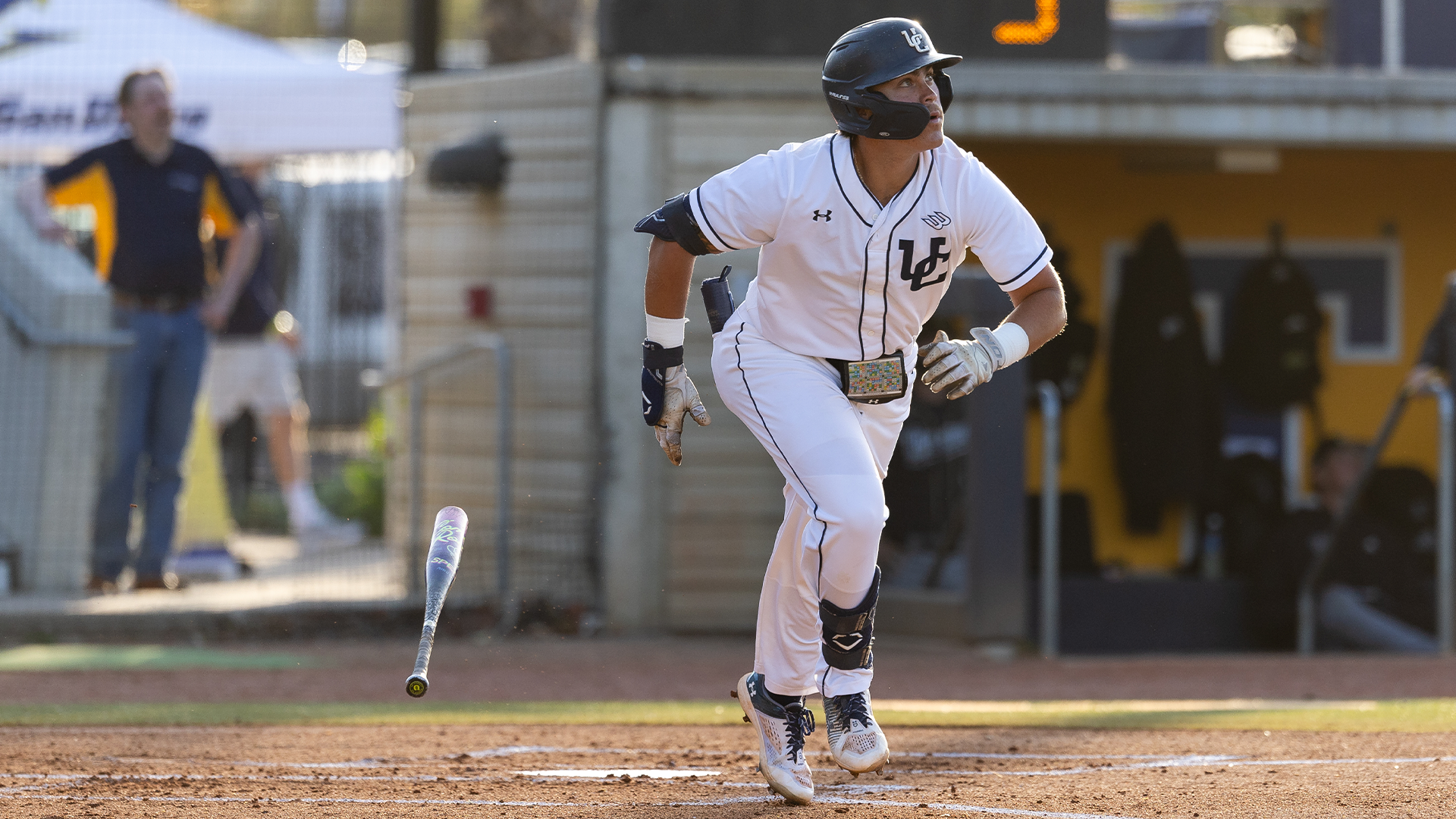 Game Camacho runs down first base line while looking up