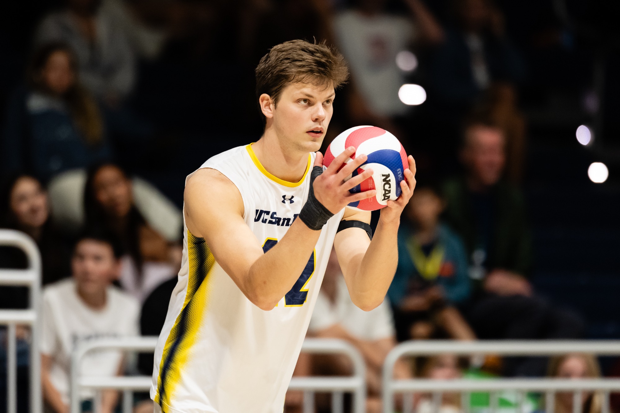28 March 2026: UC San Diego men’s volleyball lost to Long Beach in four sets (25-23, 27-29, 21-25, 20-25) Friday night at LionTree Arena. (Credit: Derrick Tuskan/UC San Diego)