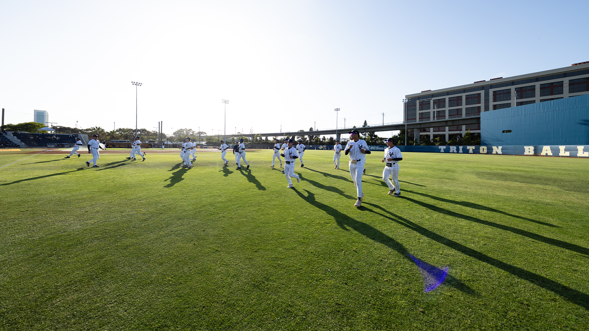 Team warming up in outfield 