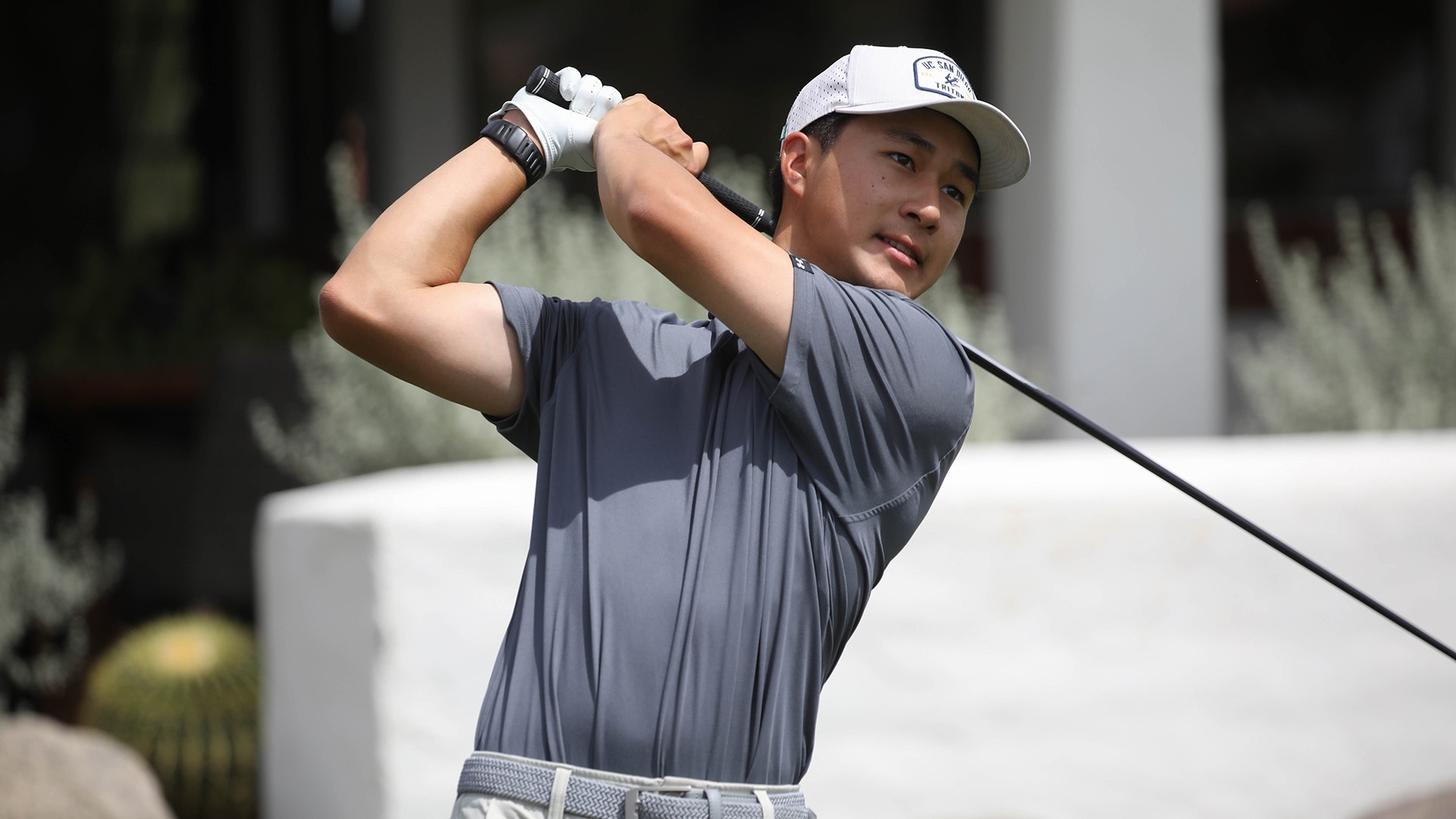Freshman Ethan Lien tees off at the 2026 Big West Championship at La Quinta