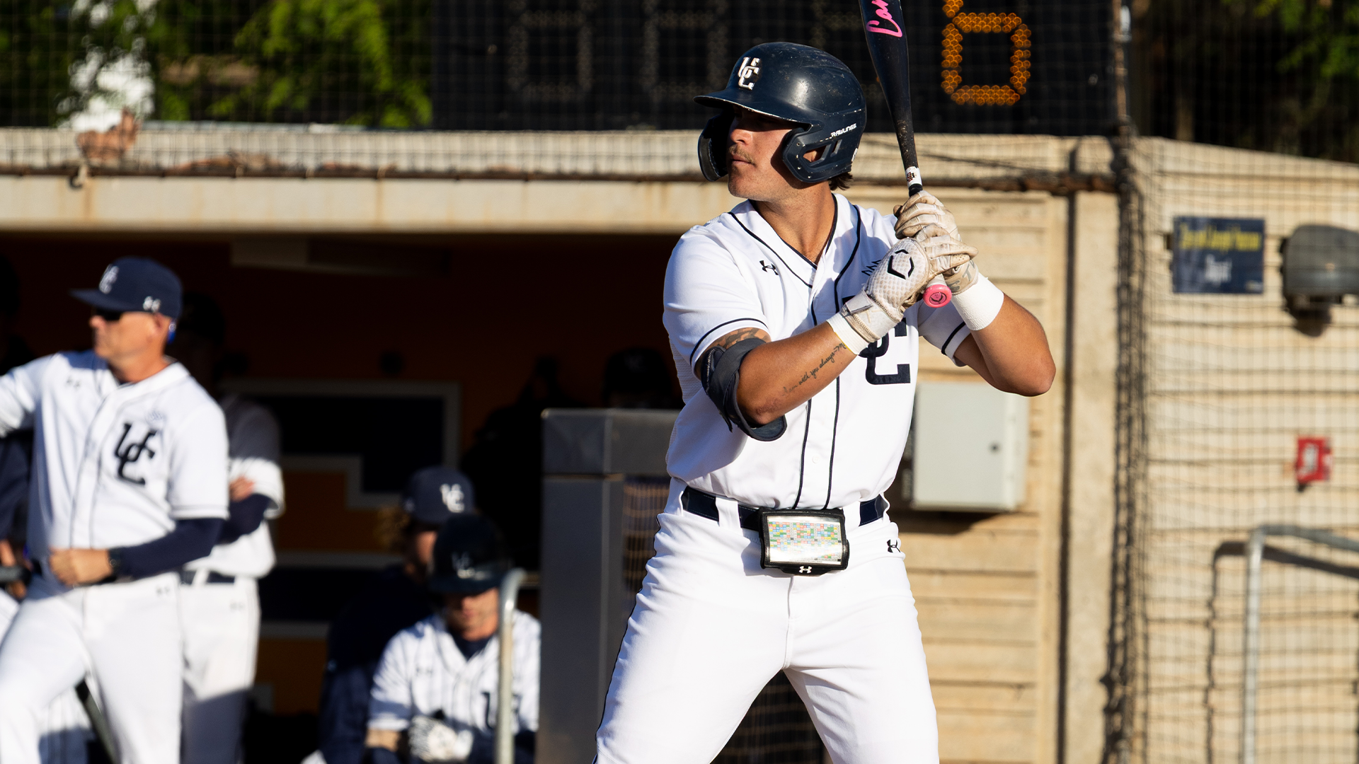 Gabe Camacho stands in batter's stance 