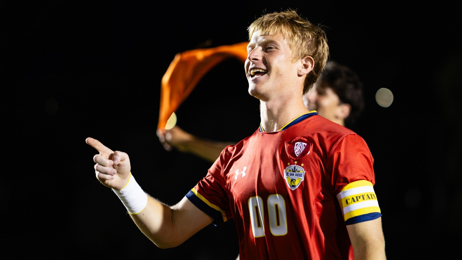 Nic Thiele smiling during postgame celebrations
