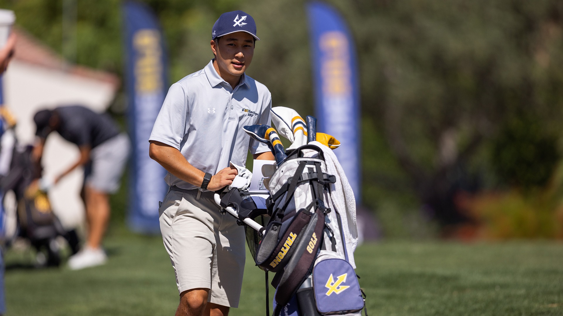 Ethan Lien walking the course during the 2026 Big West Championship at La Quinta