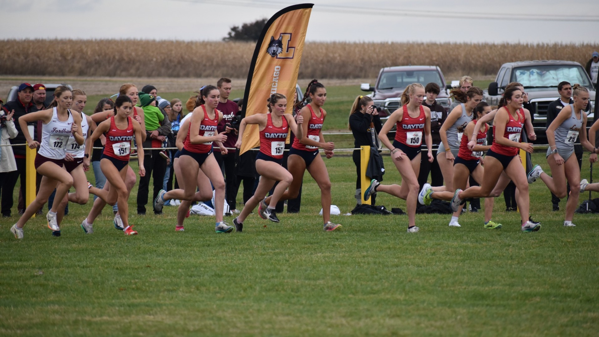 Women's Cross Country runs off the start line at the A-10 Championships