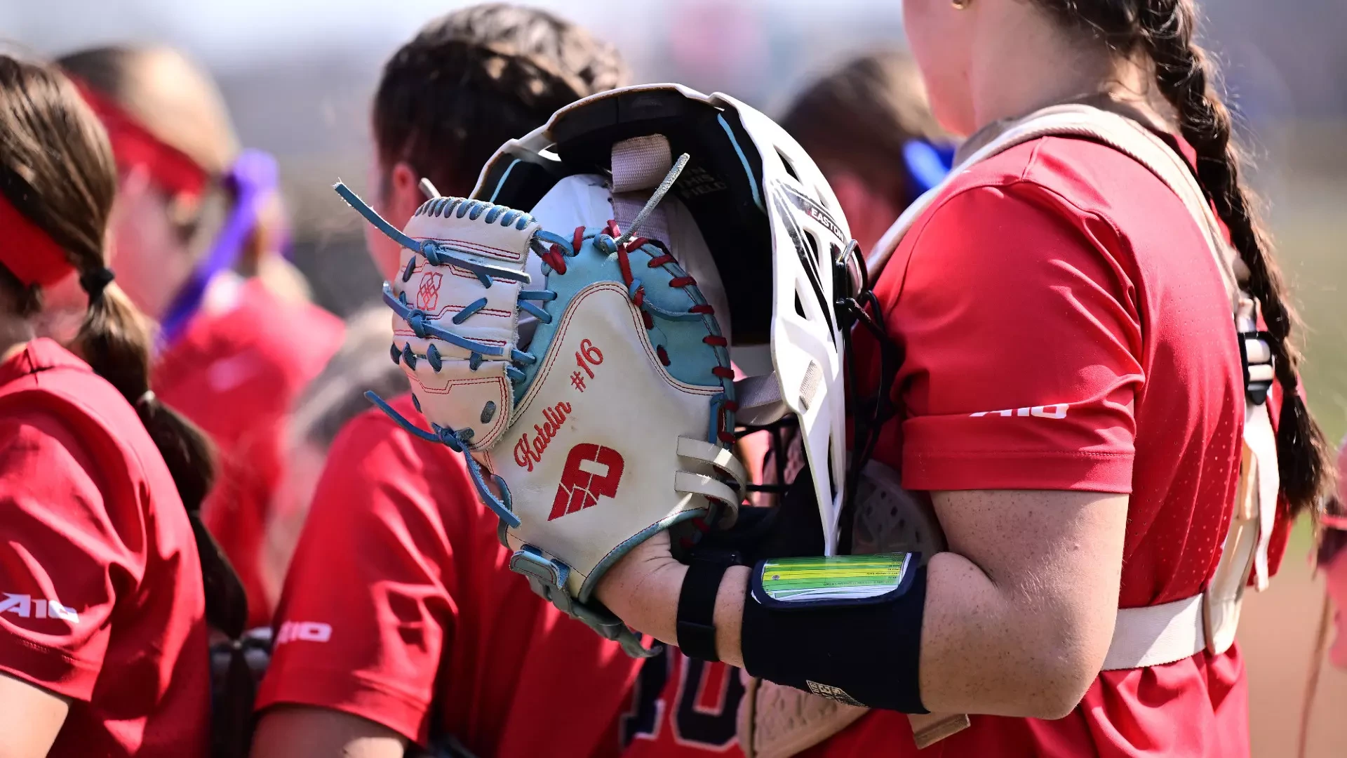 Close up of softball catcher Katelin Goodwin's glove