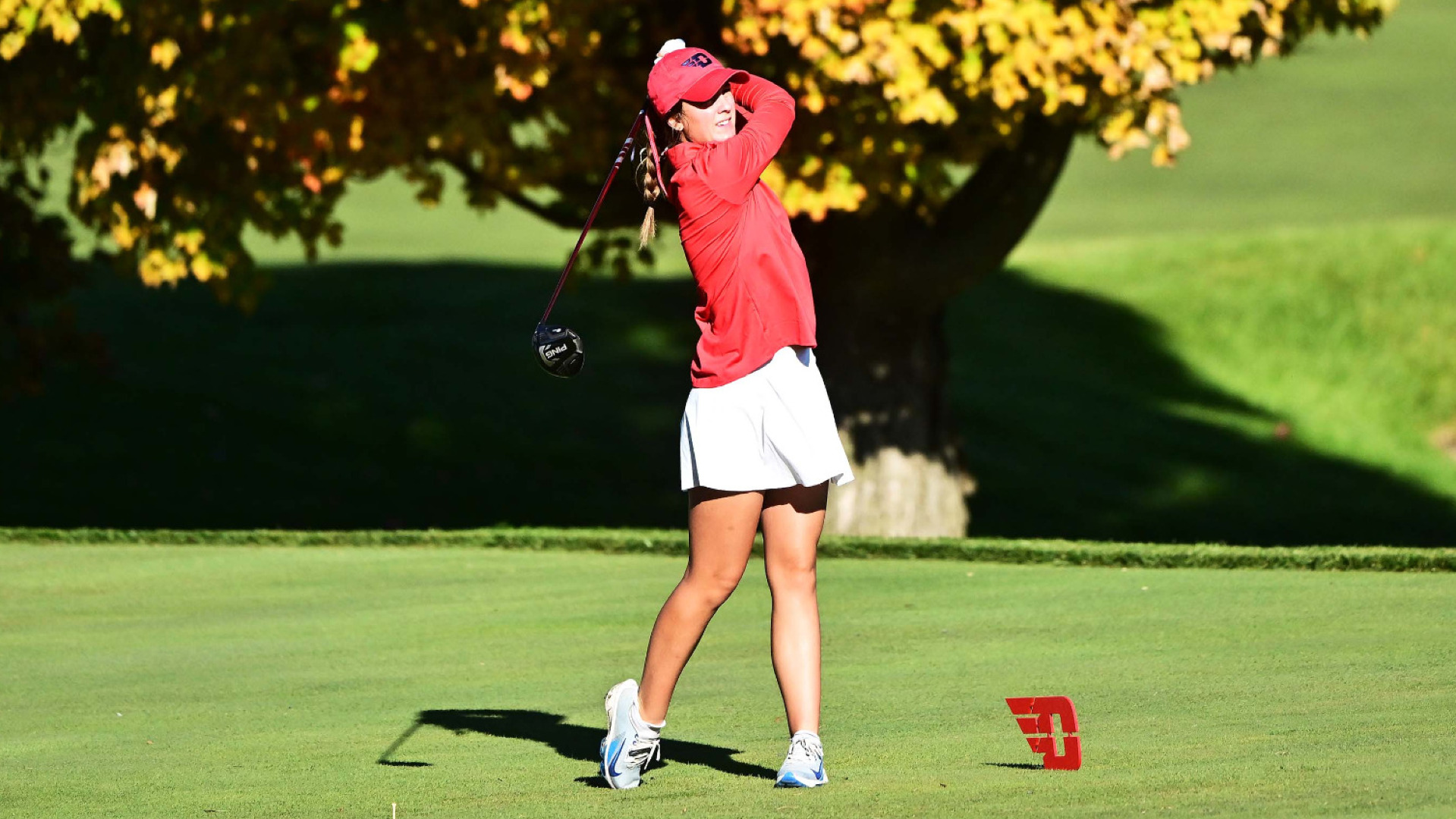 Women's golfer Emma Sparling tees off during the Dayton Flyer Invitational at NCR Country Club