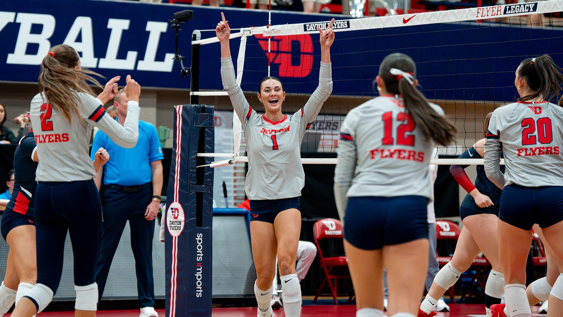 Players celebrate after scoring point