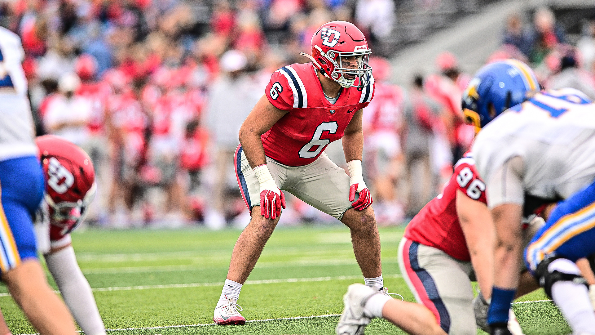 Joe Kingsbury getting ready for the snap on defense