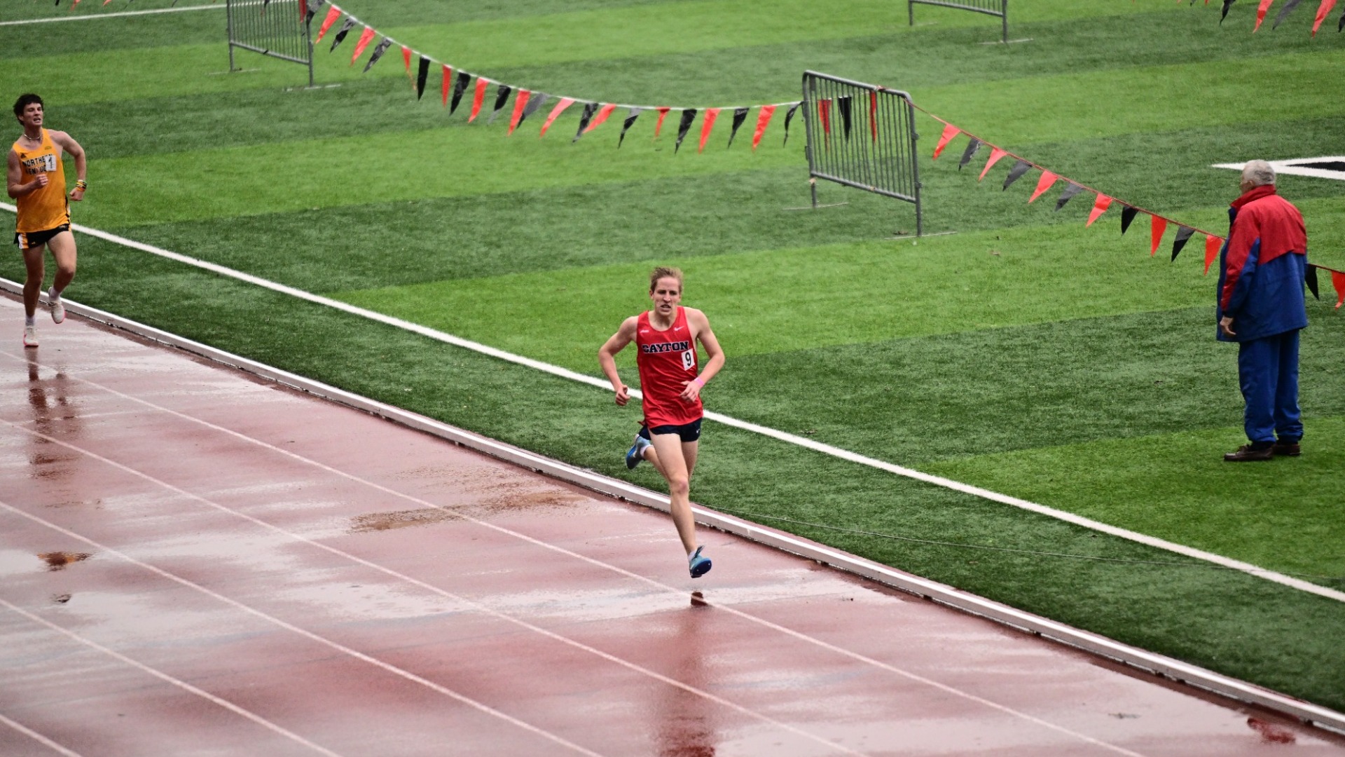 Jacob Herzog runs alone to the finish line on the track
