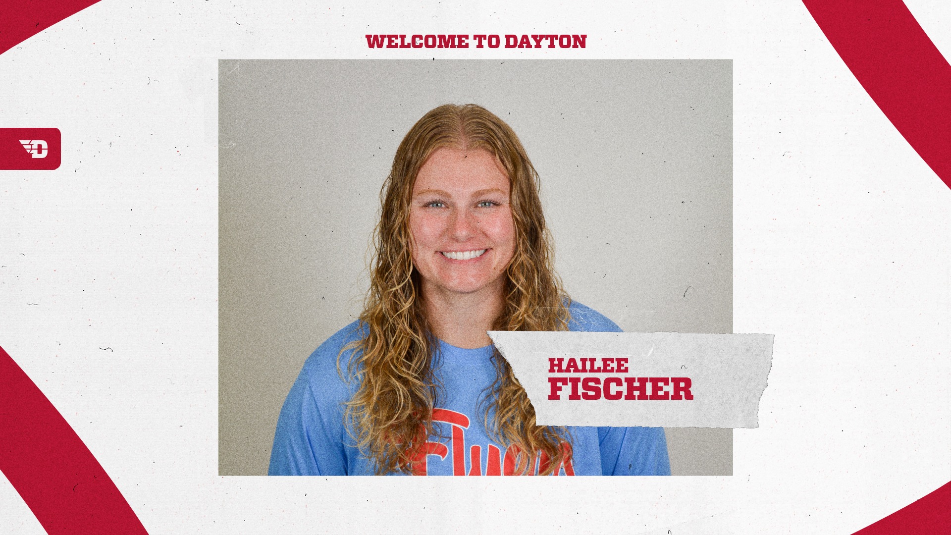 Graphic welcoming Hailee Fischer to the Dayton women's soccer staff.