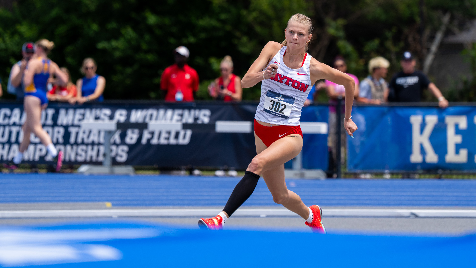Camryn Thompson on the run as she competes in the high jump at the NCAA East First Round in Lexington, Kentucky