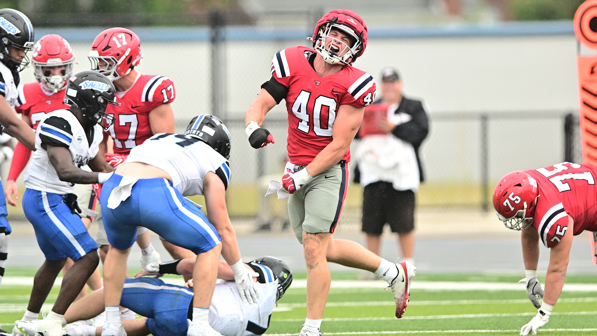 Jace Schaefer celebrating a sack