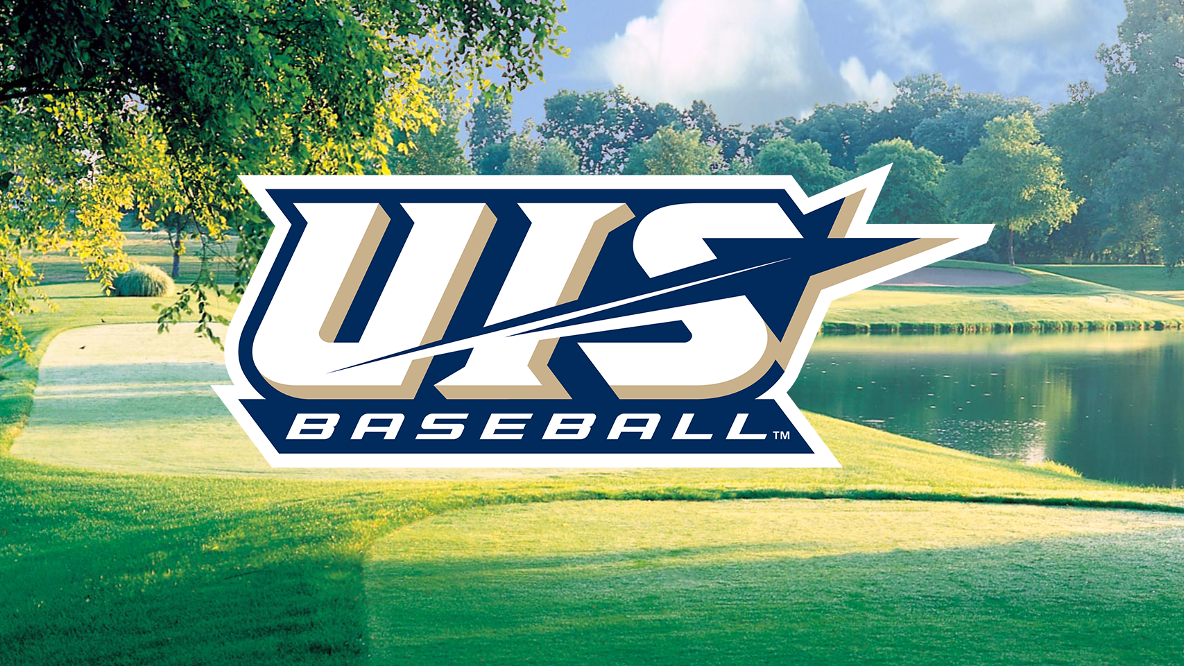 UIS BASEBALL logo overlaying a photo of The Rail golf course