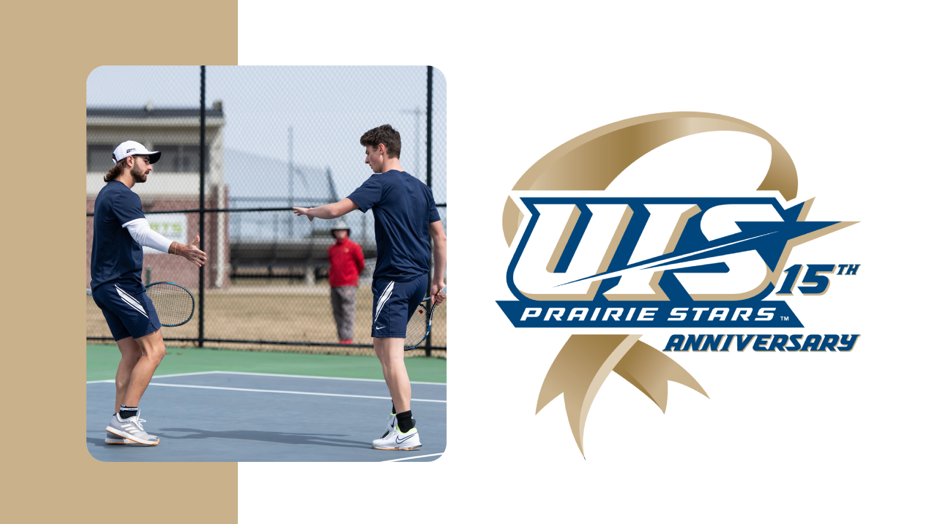 A photo of 2021 UIS men's tennis players accompanied with NCAA DII 