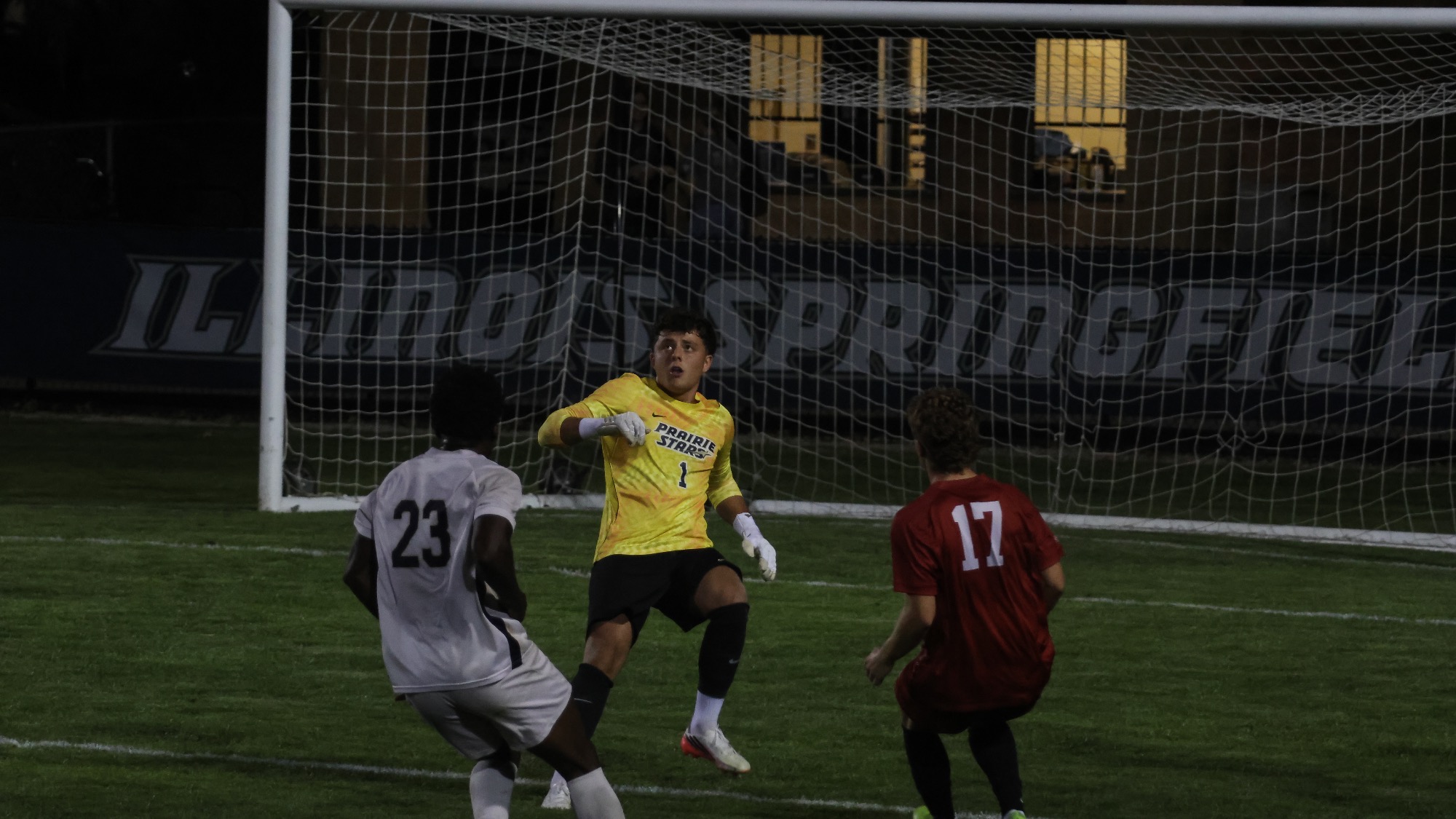 Kevin Kardel in goal for UIS, wearing yellow