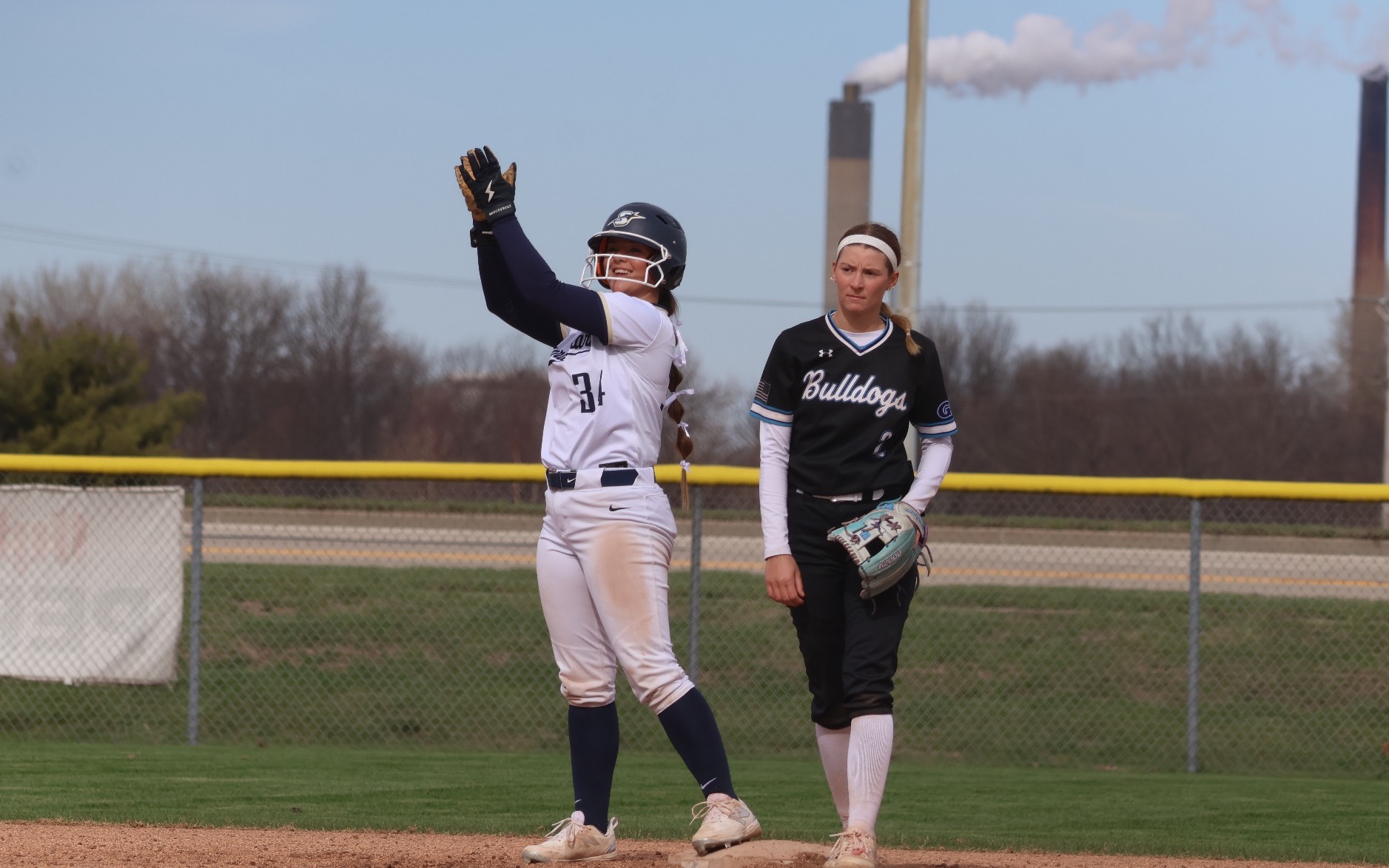 Taylor Ford celebrates on base