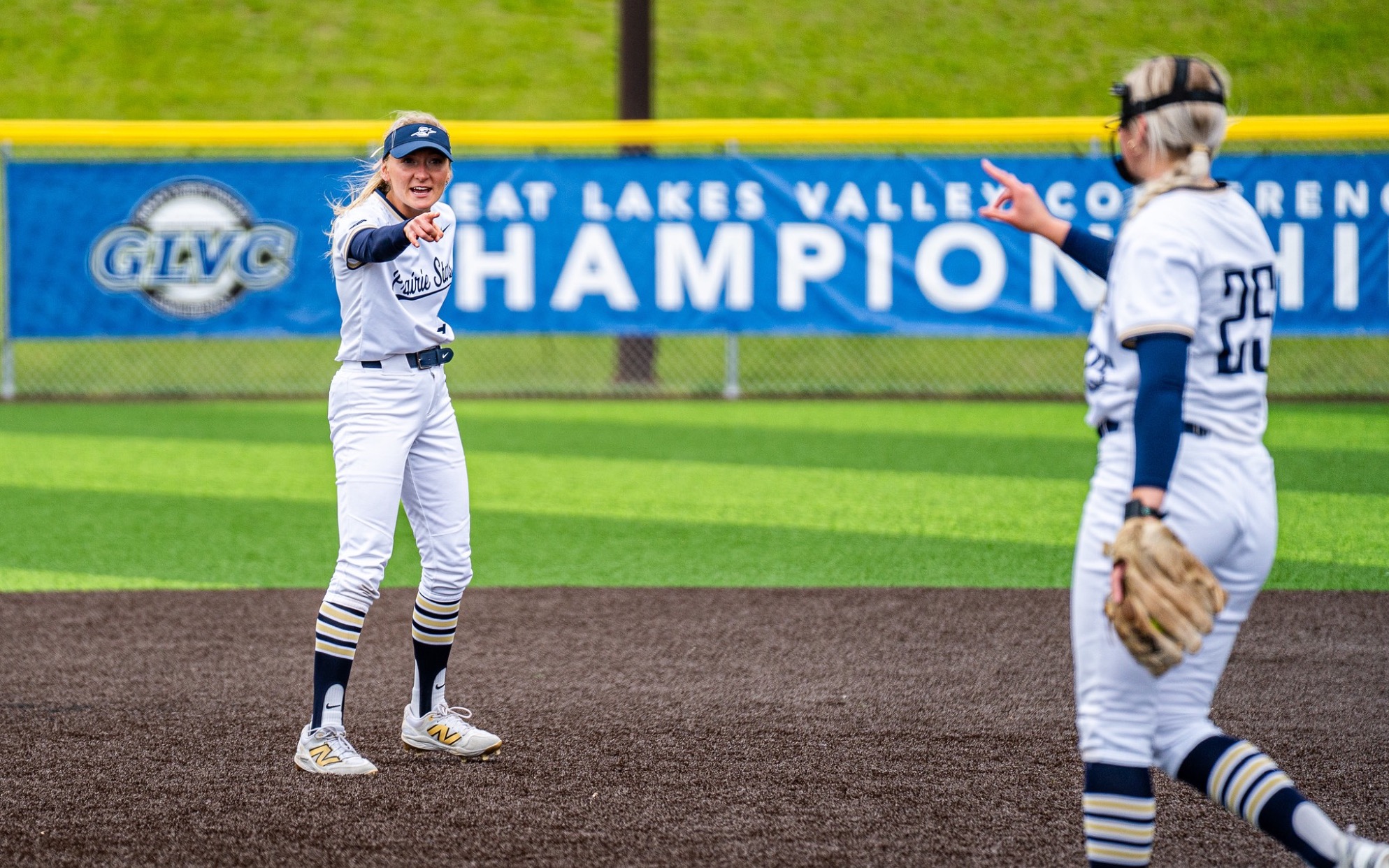 Chloe Scroggins plying second base in GLVC Tournament
