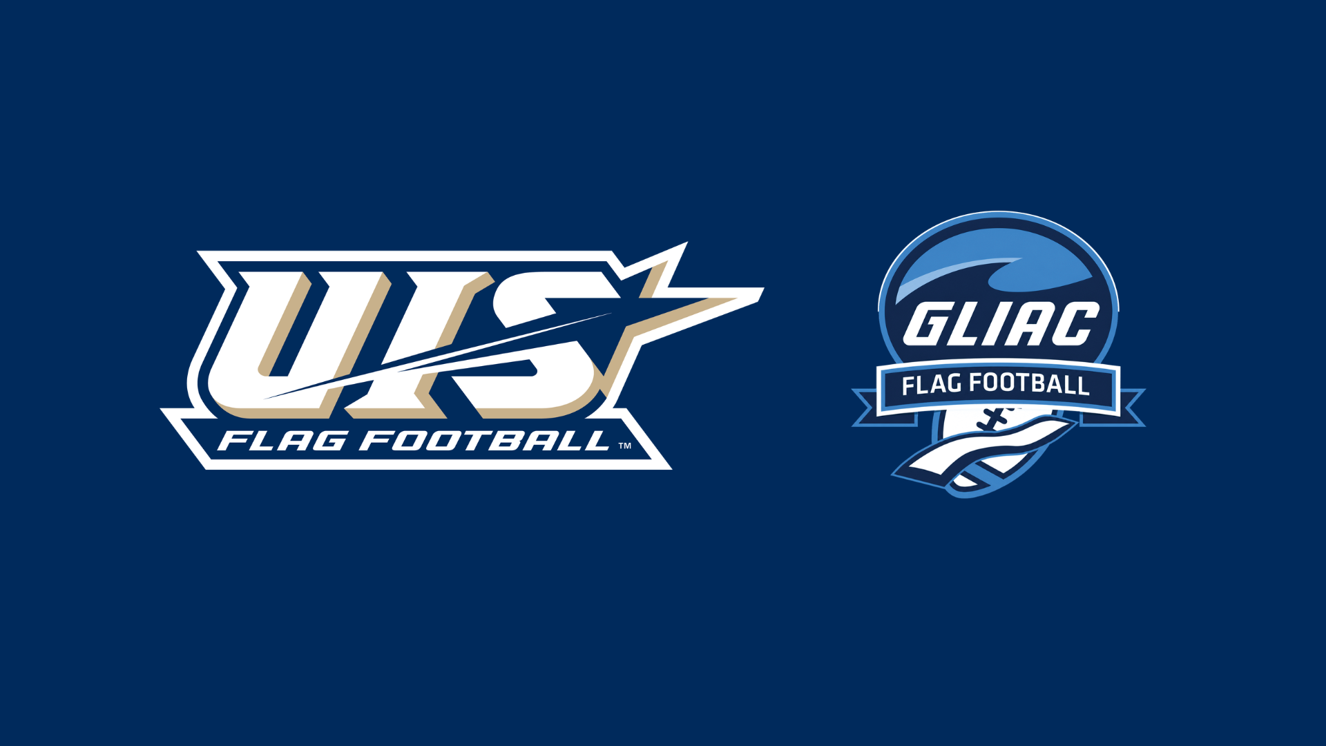 UIS & GLIAC Flag Football logos on UIS blue background