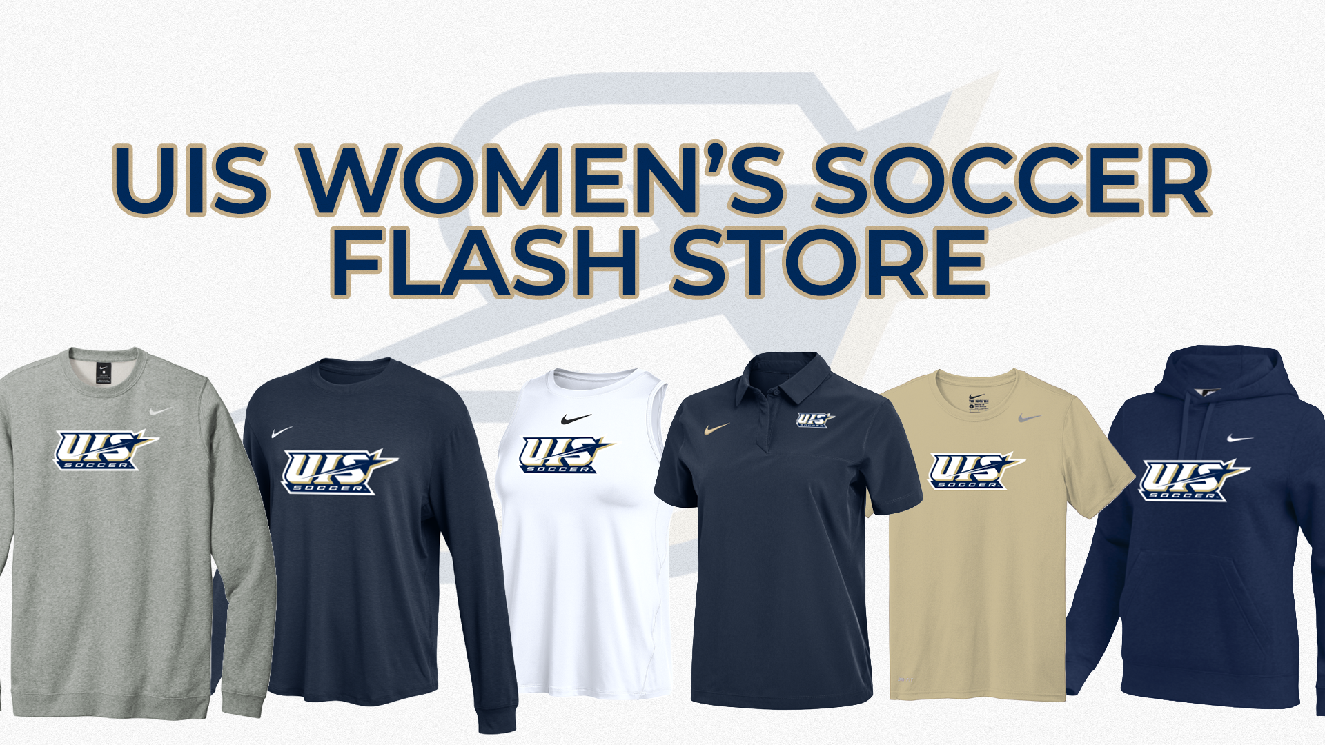 UIS Women's Soccer Flash Store, images of assorted gear in UIS colors