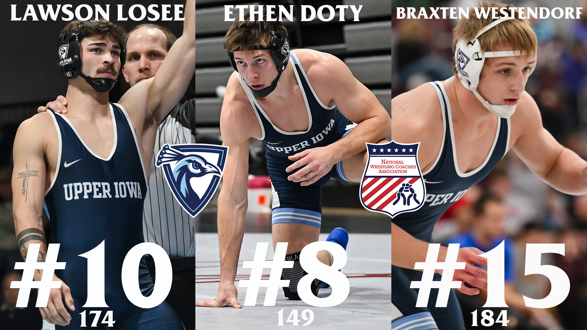 Lawson Losee, Ethen Doty and Braxten Westendorf Jan. 22 NWCA rankings
