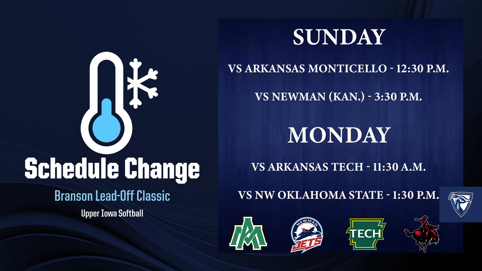 Softball Schedule Change Graphic Feb. 1-2