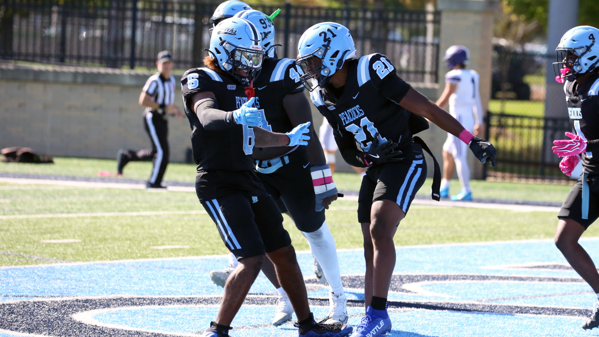 Brycen Hendrix and Jalen Hodo celebrating a touchdown vs. Truman State 10/10/26