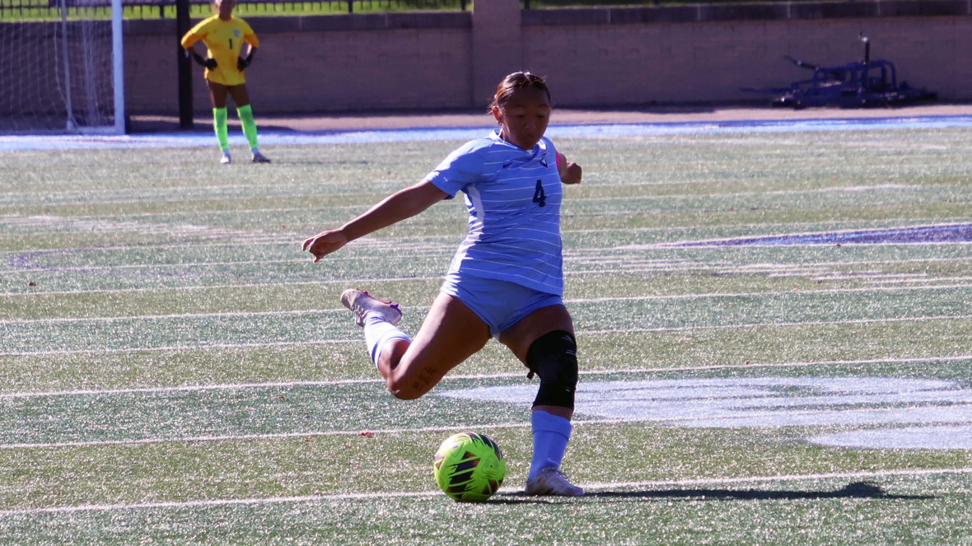 Jessica Ancheta kicking the ball vs. Drury 10/11/26