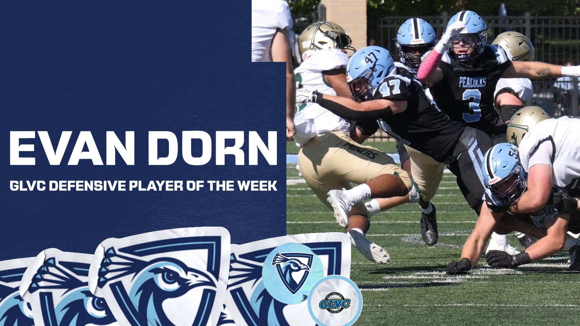 Evan Dorn GLVC Defensive Player of the Week Graphic