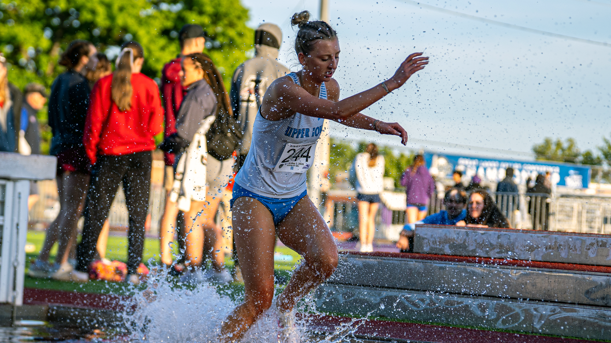 Katie Kraft running steeplechase at GLVC Championships 5/1/26
