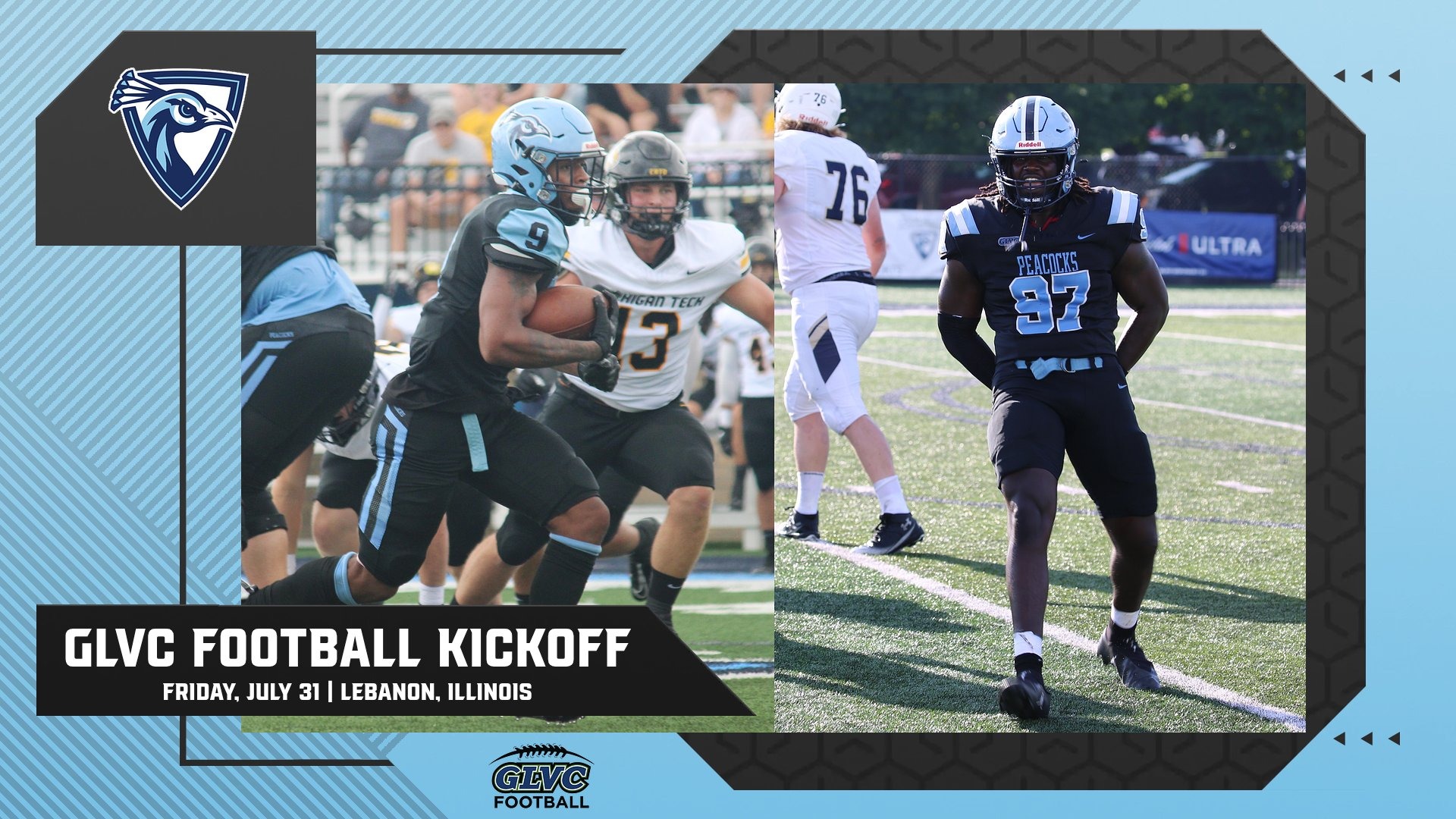 GLVC Football Kickoff Graphic 2026 Featuring RJ Wells and Demontay Mack
