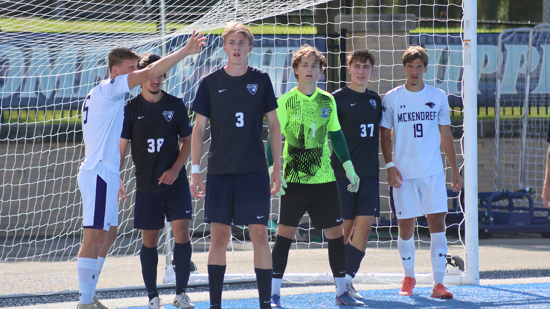 Men's Soccer standing in goal vs McKendree 2026