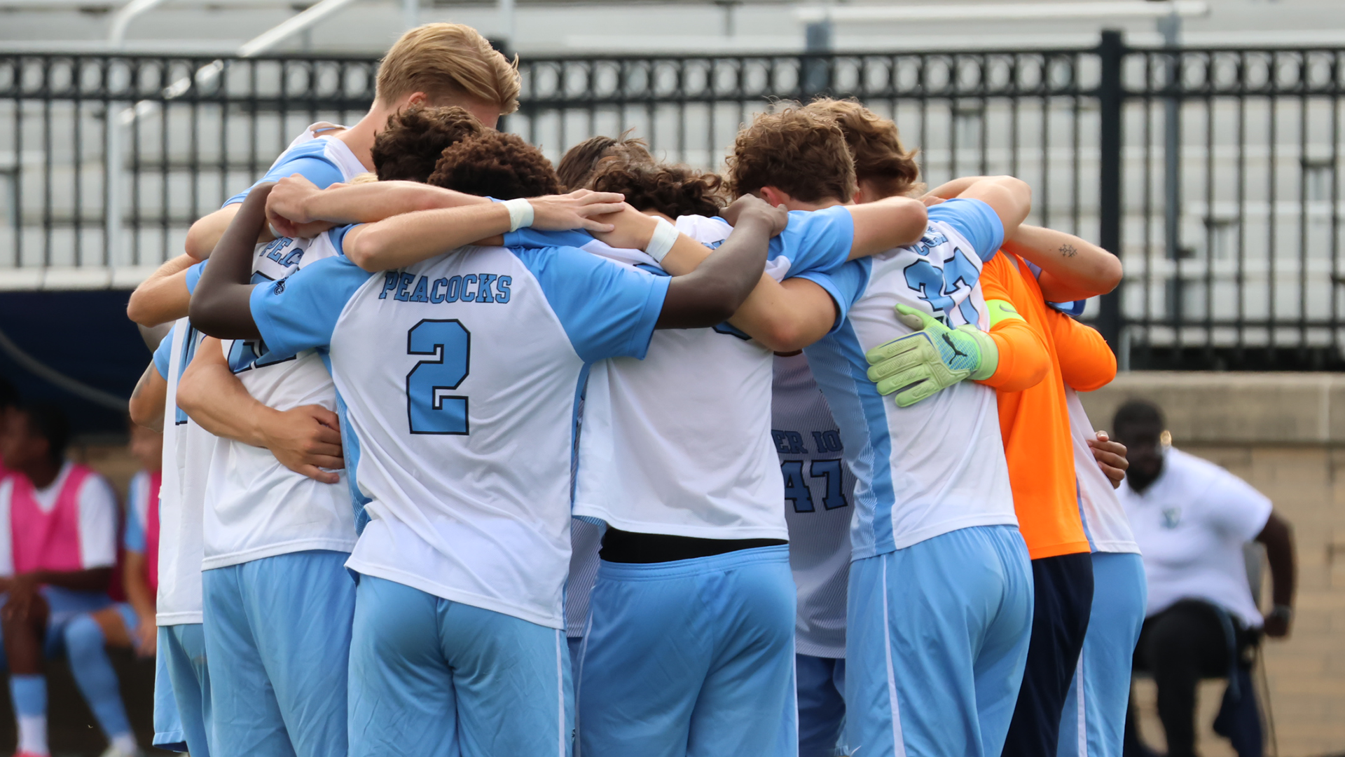 Men's Soccer huddling vs Lincoln 2026