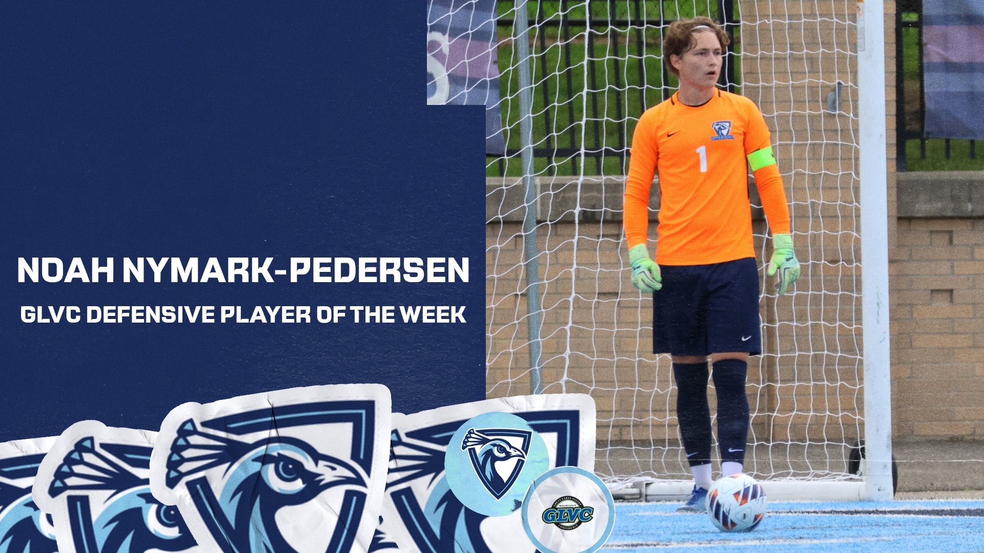 Noah Nymark-Pedersen GLVC Defensive Player of the Week Graphic