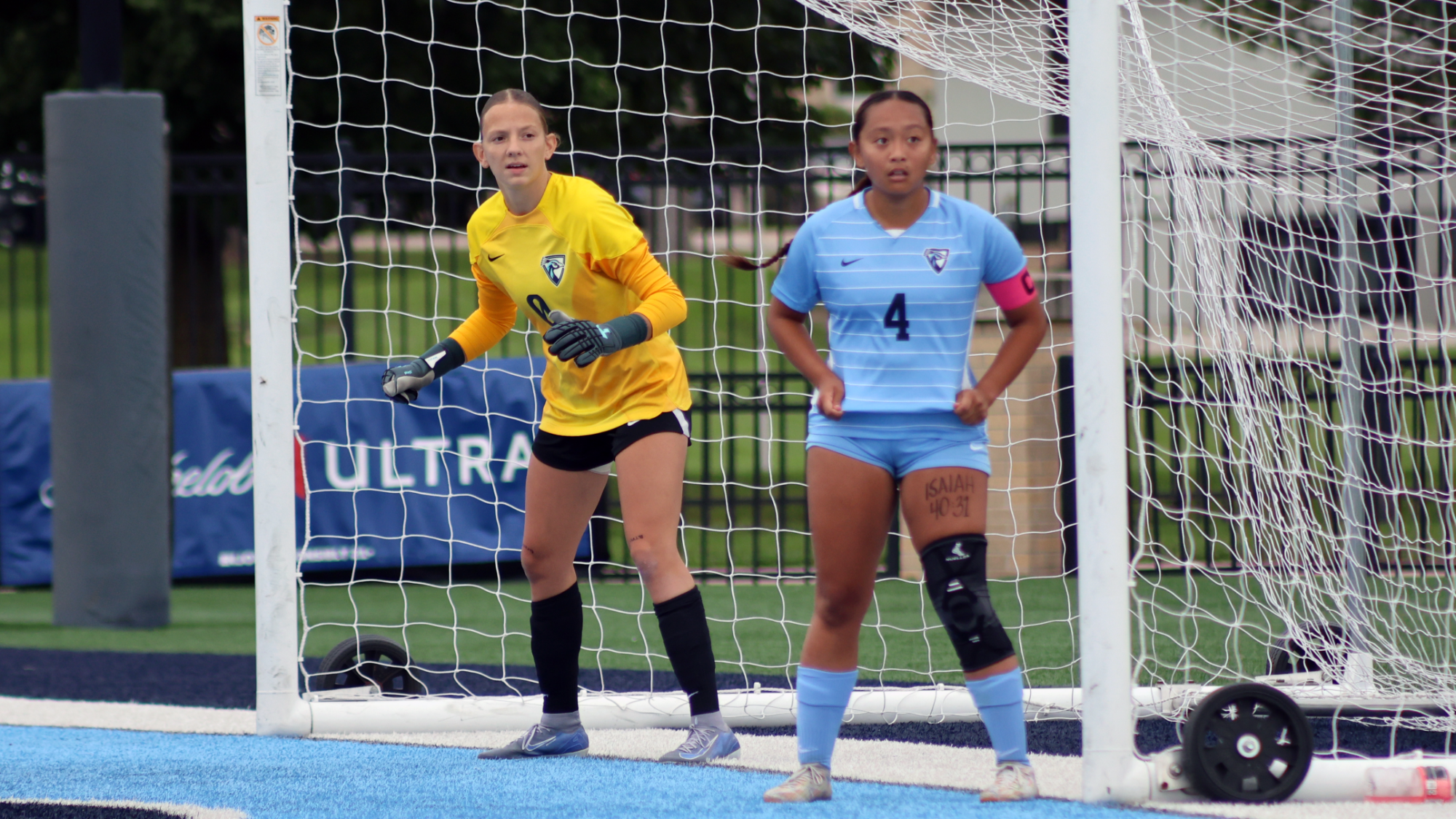 Avery Harding and Jessica Ancheta preparing for corner kick vs. Rockhurst 9/26/26