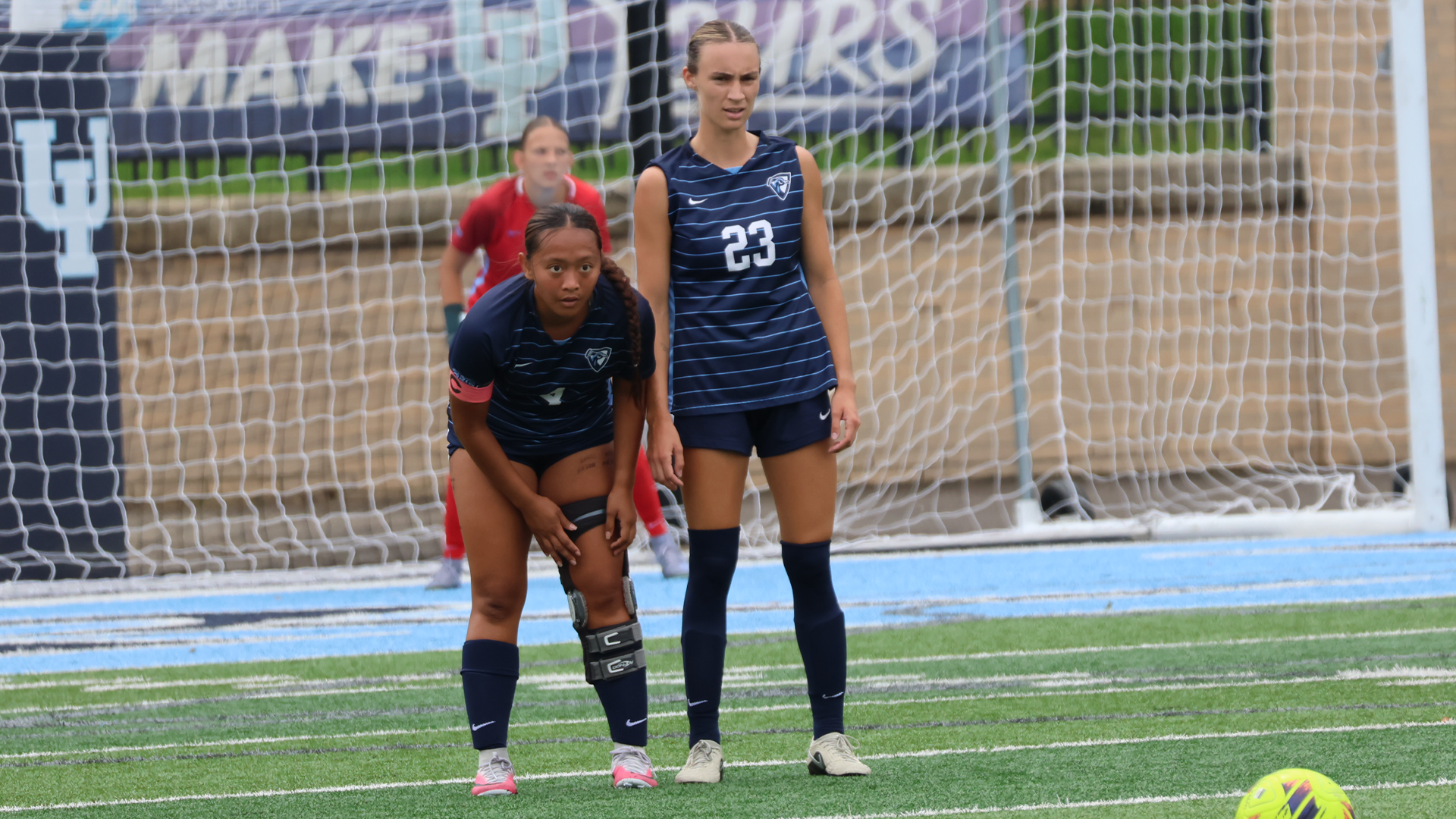 Haylie Hutchinson and Jessica Ancheta defending on free kick vs SMSU 2026